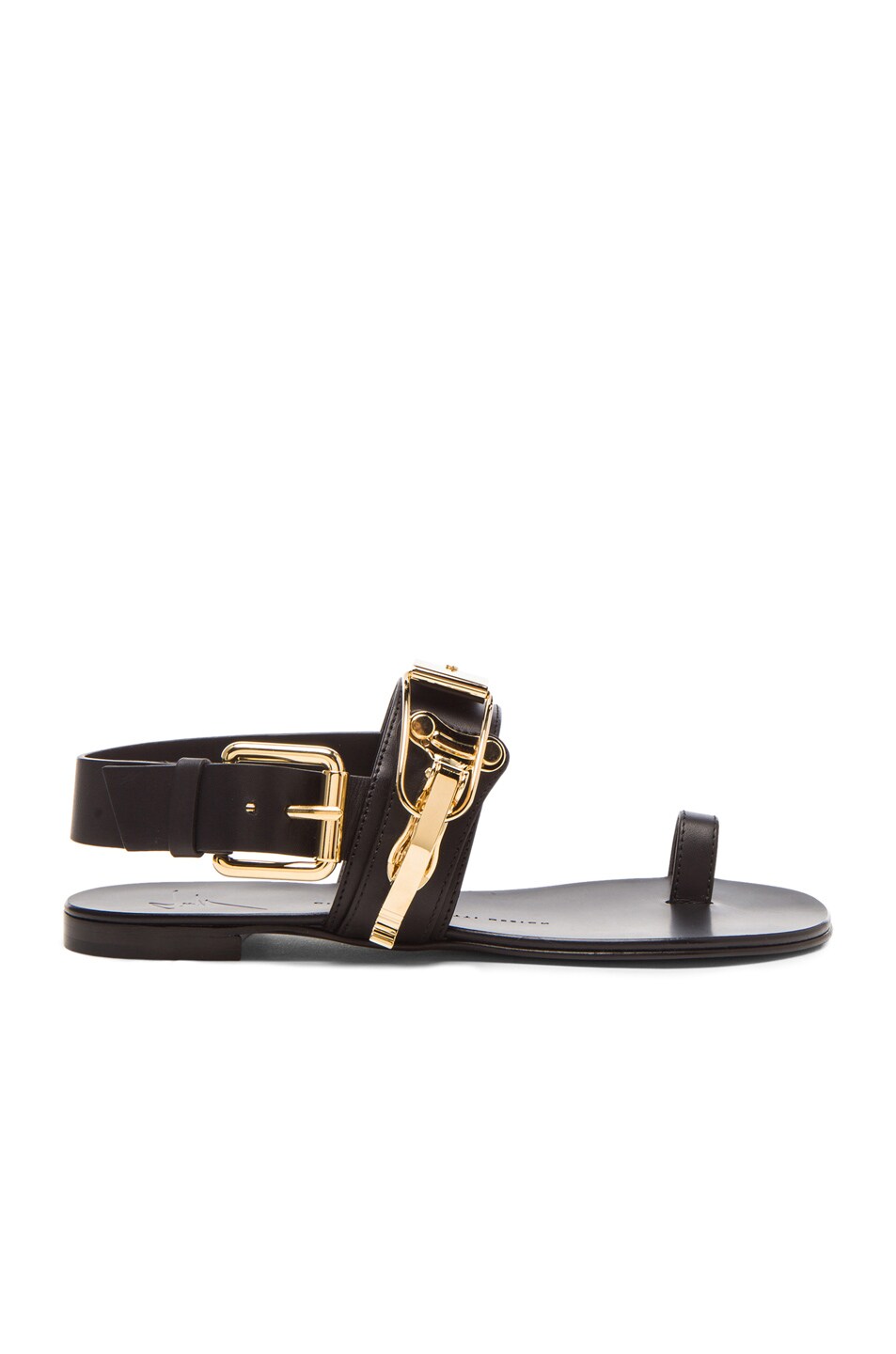 Image 1 of Giuseppe Zanotti Embellished Leather Sandals in Black & Gold