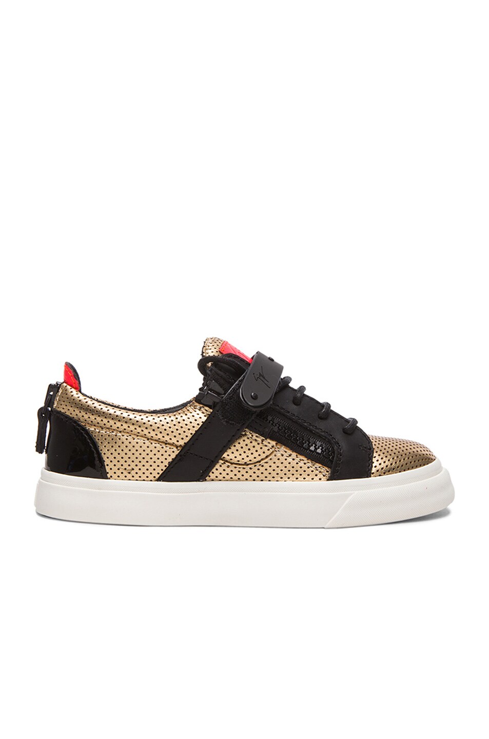 Image 1 of Giuseppe Zanotti Perforated Leather Sneakers in Black & Gold