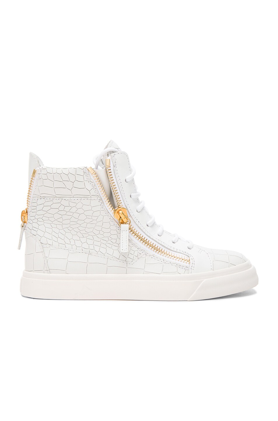 Image 1 of Giuseppe Zanotti Croc Embossed Leather Sneakers in Light Grey