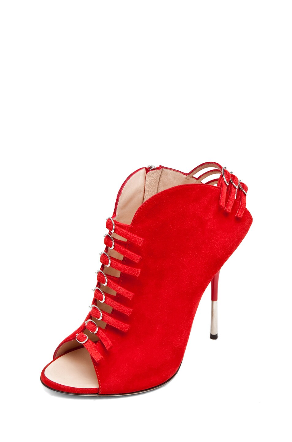 Image 1 of Giuseppe Zanotti Open Toe Bootie in Red Suede