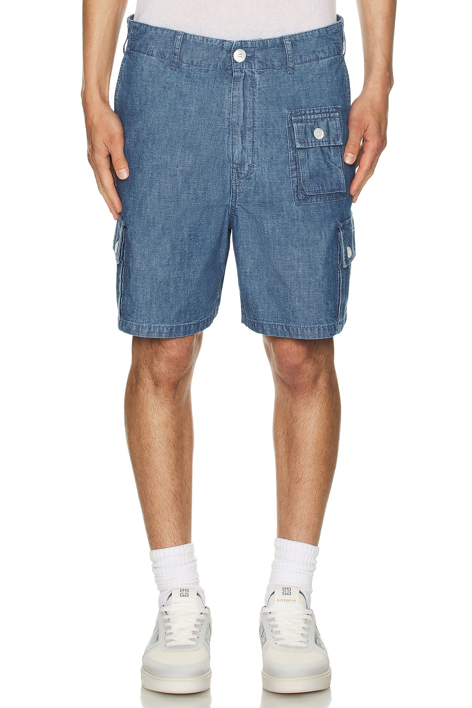Image 6 of Givenchy Chambray Cargo Shorts in Denim Blue