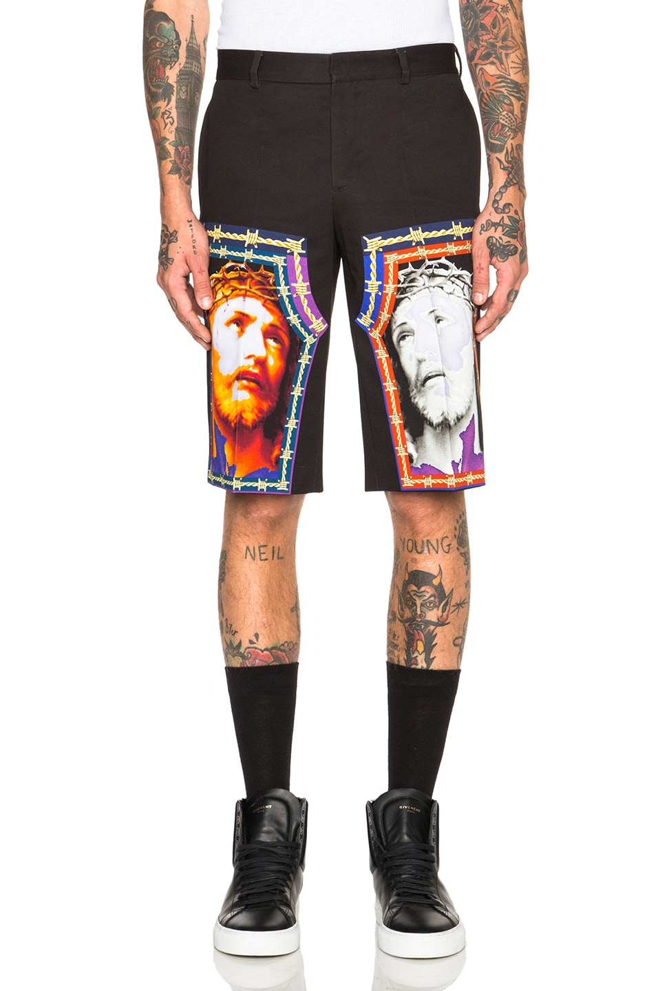 Image 1 of Givenchy Jesus Print Bermuda Shorts in Black