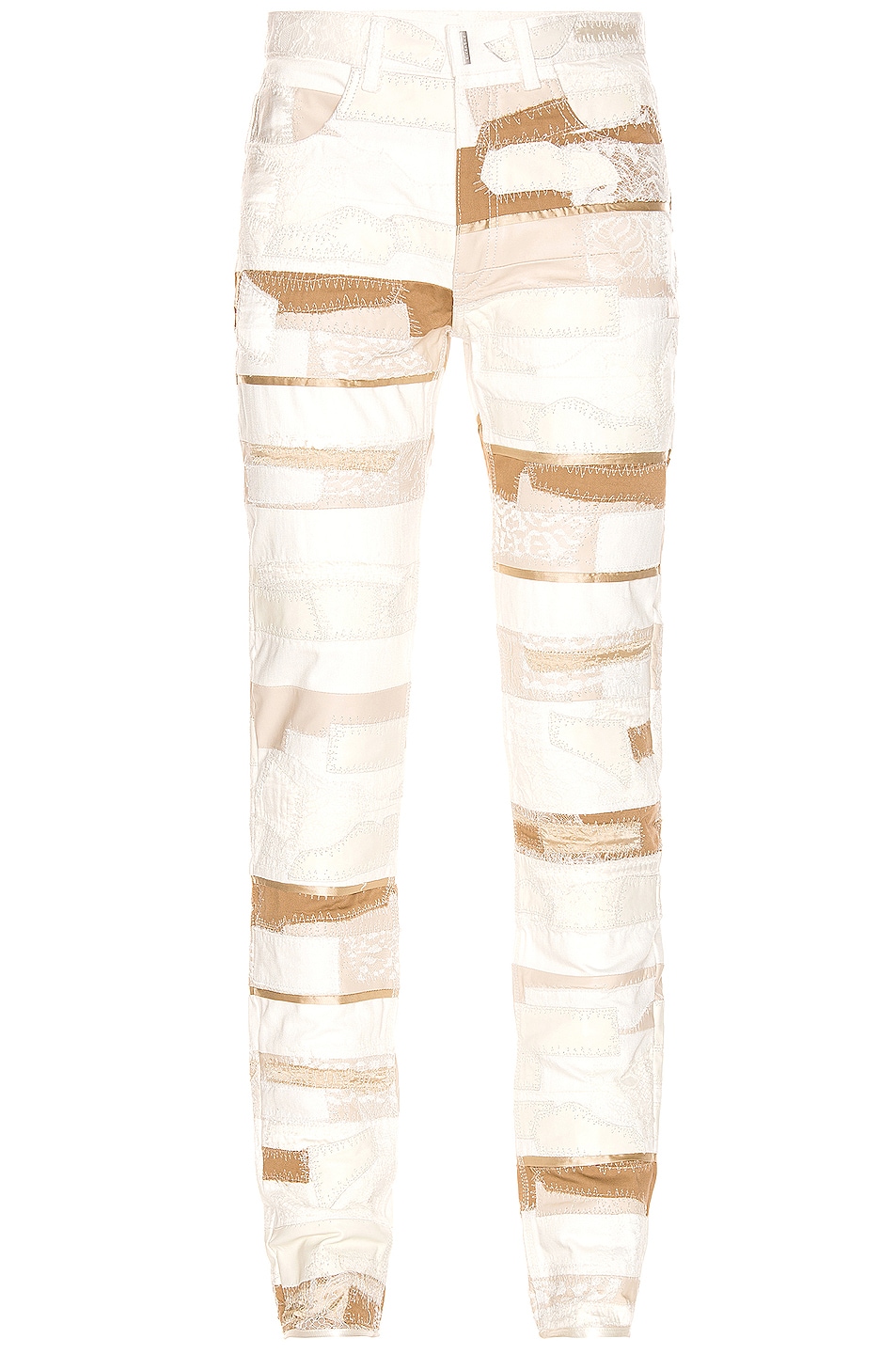 Image 1 of Givenchy Lace & Leather Jeans in White & Beige