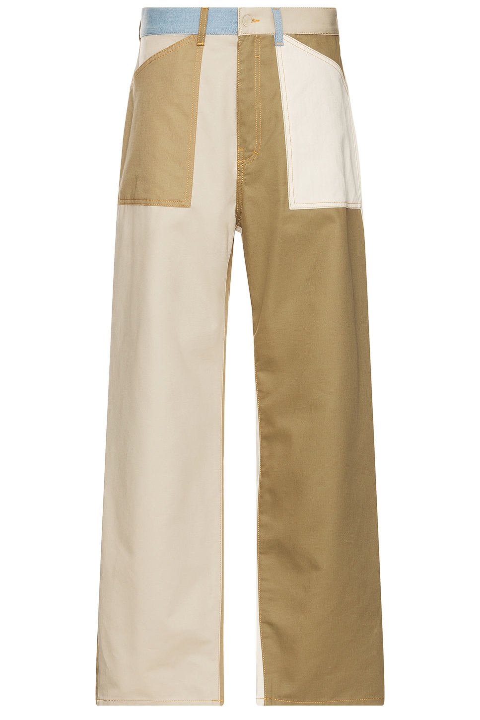 Relaxed Fit Patchwork Denim Jeans in Multicolor in Tan