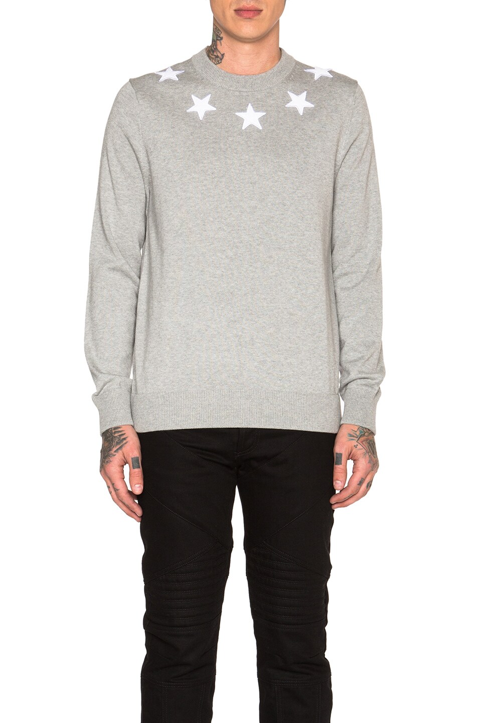 Image 1 of Givenchy Star Collar Crew Neck Jumper in Pearl Grey