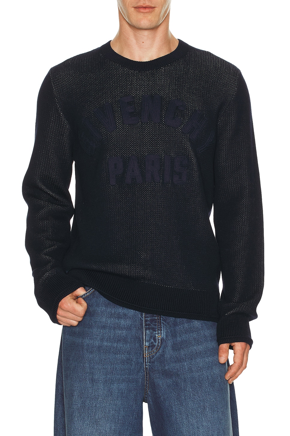 Image 1 of Givenchy Crewneck Sweater Ottoman Detail in Dark Navy