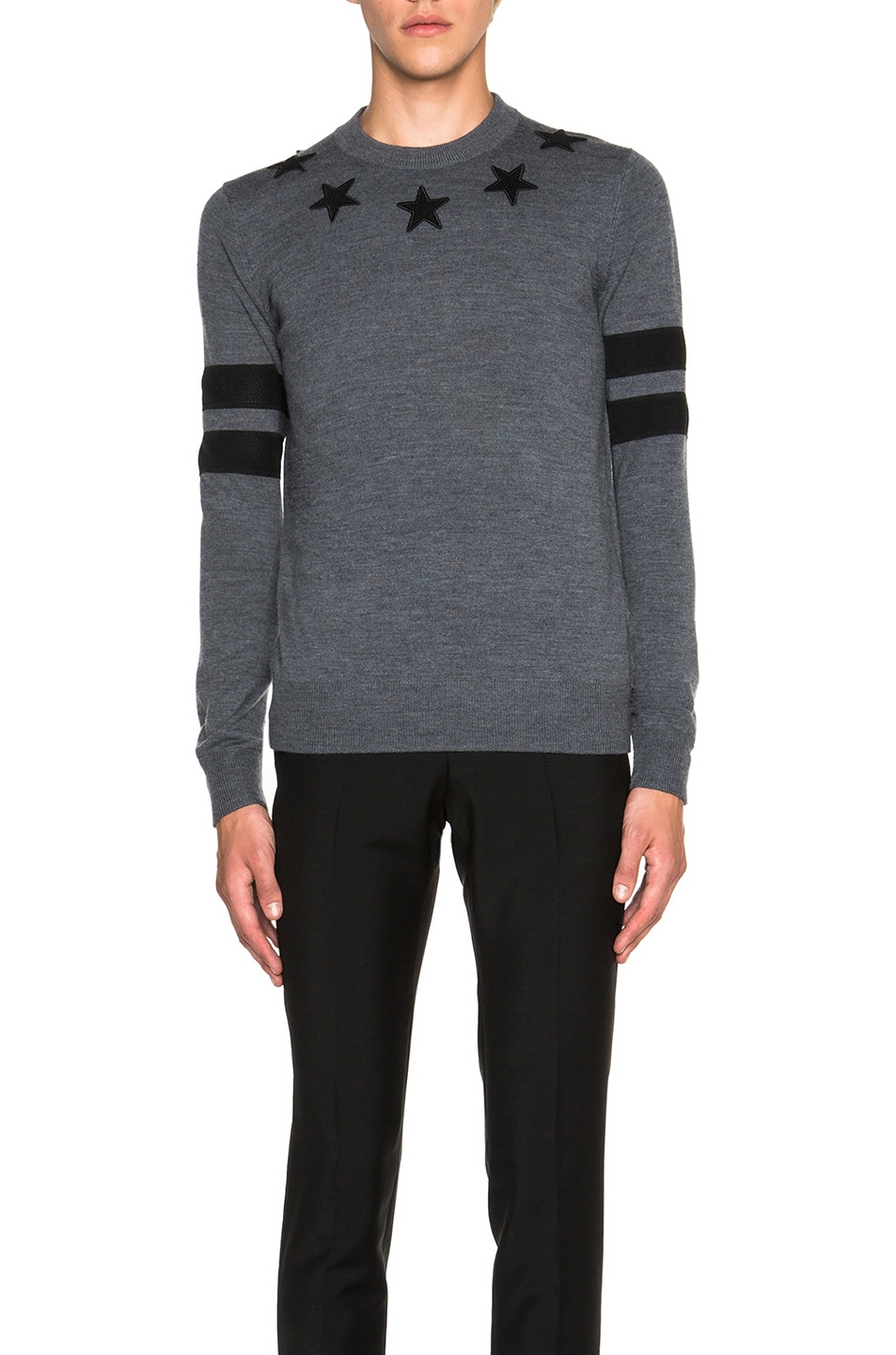 Image 1 of Givenchy Banded Star Neck Sweater in Grey