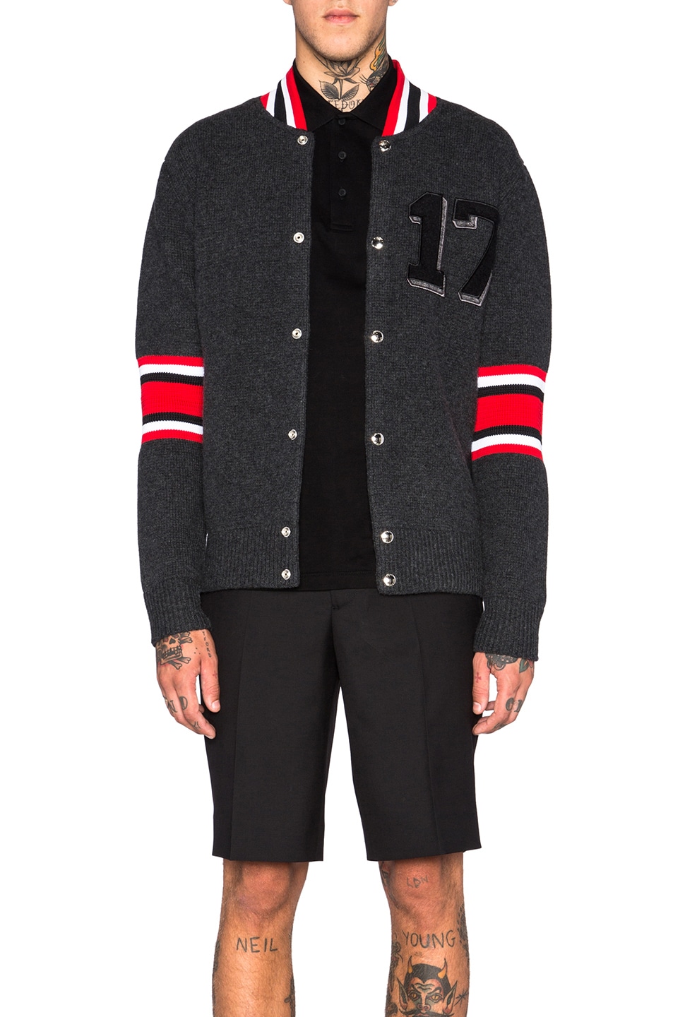 Image 1 of Givenchy 17 Patch Cardigan in Grey & Red