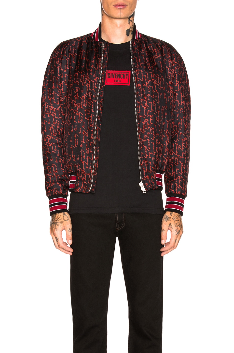 Image 1 of Givenchy Script Bomber in Black & Red