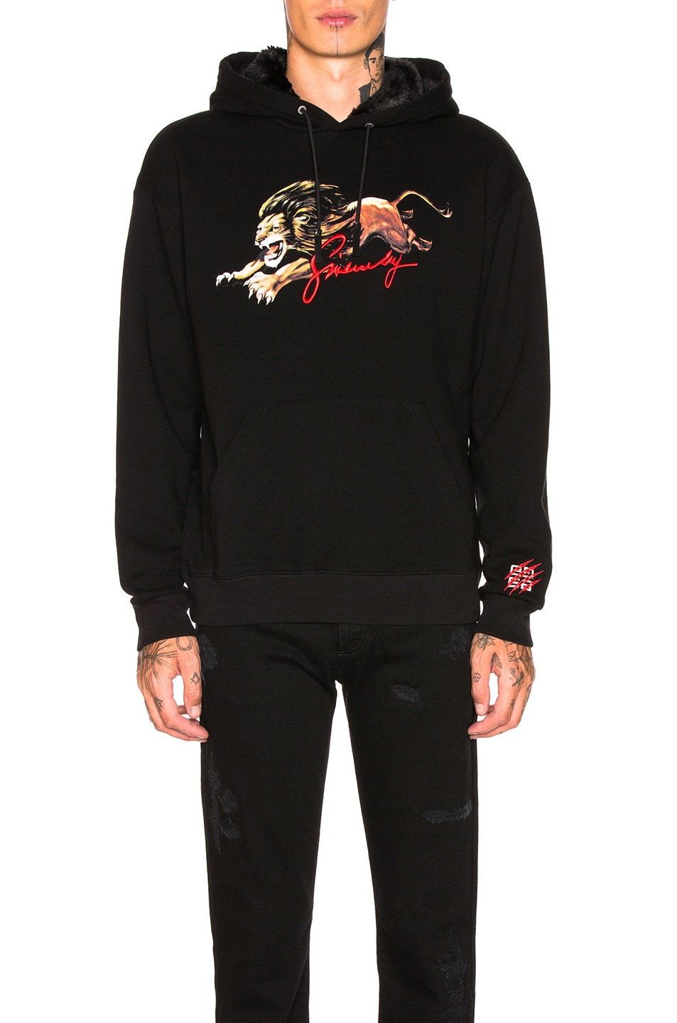 Image 1 of Givenchy Faux Fur Lion Hoodie in Black