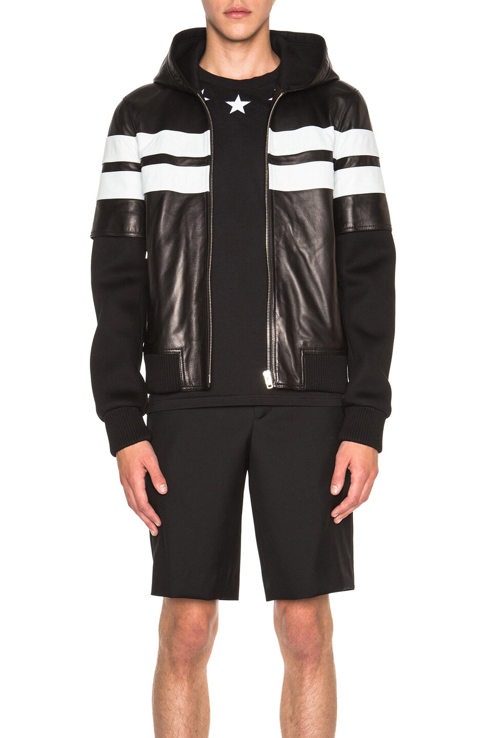 Image 1 of Givenchy Mixed Fabric Hooded Jacket in Black