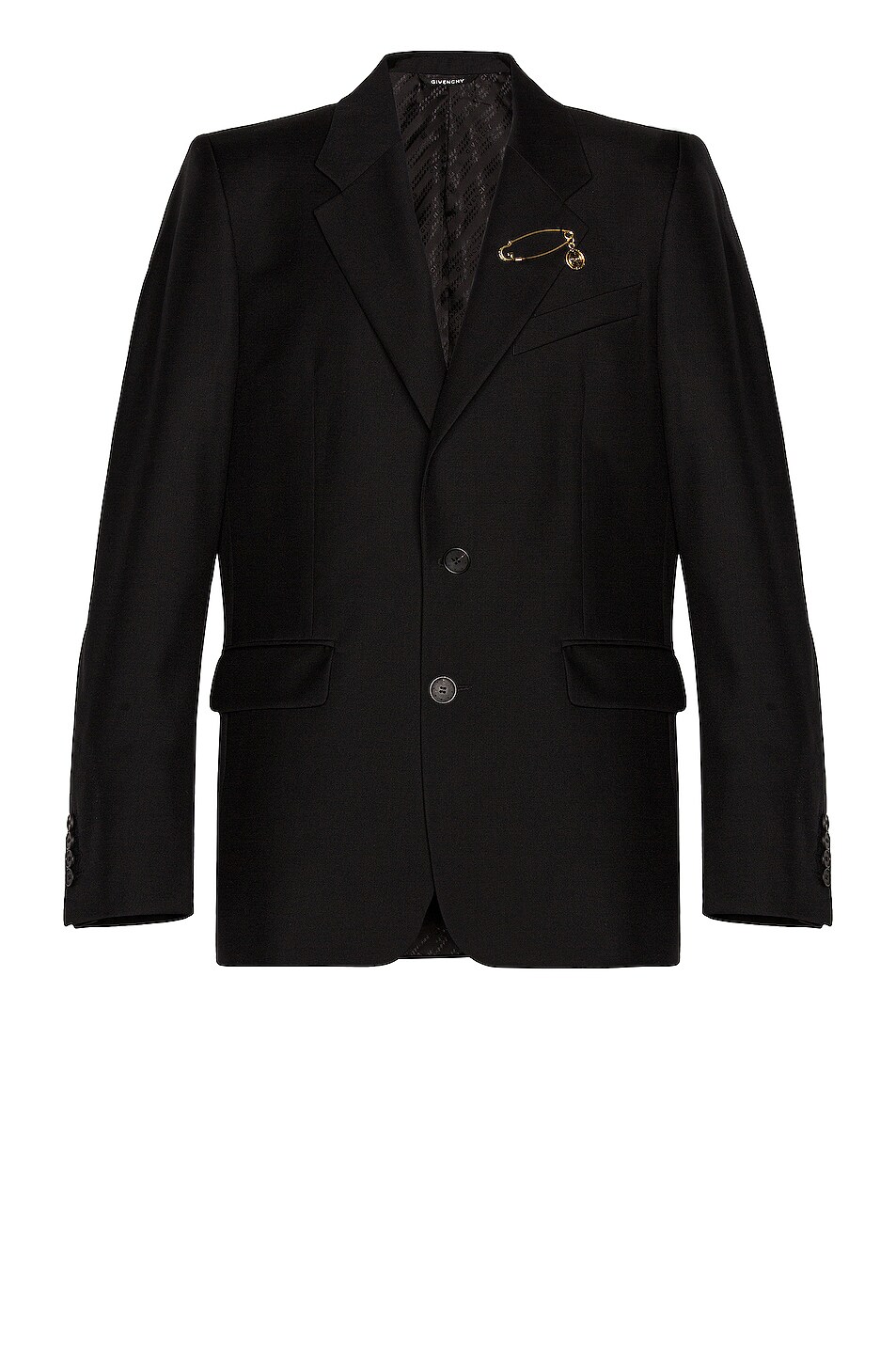 Givenchy 2 Button Notch Lapel Jacket with Pin in Black | FWRD