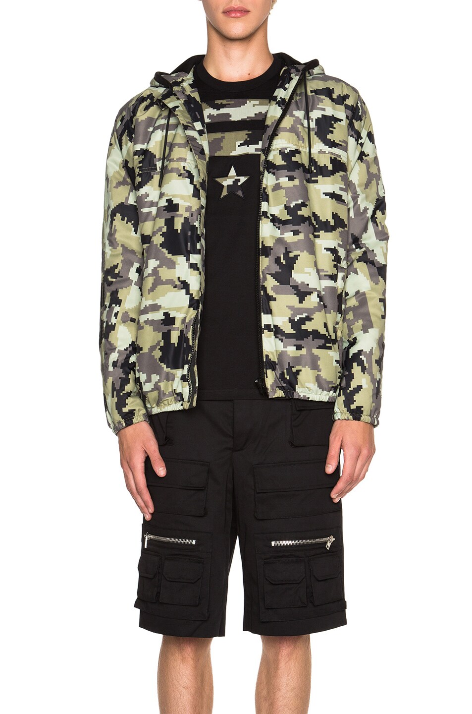 Image 1 of Givenchy Pixel Camo Nylon Zip Up with Neoprene Lining in Multi