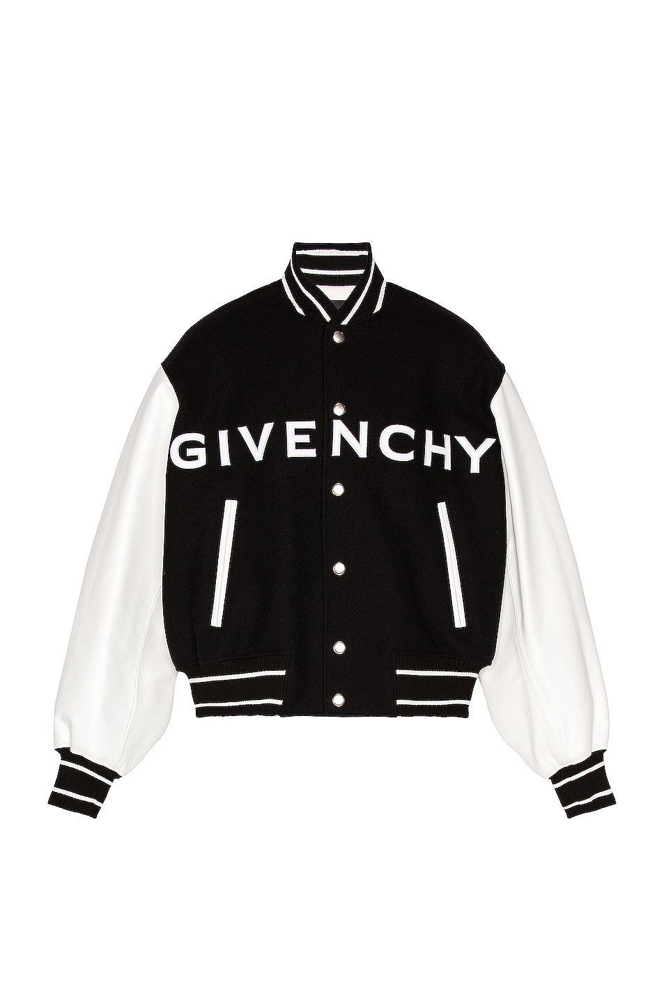 Image 1 of Givenchy Wool & Leather Varsity Jacket in Black