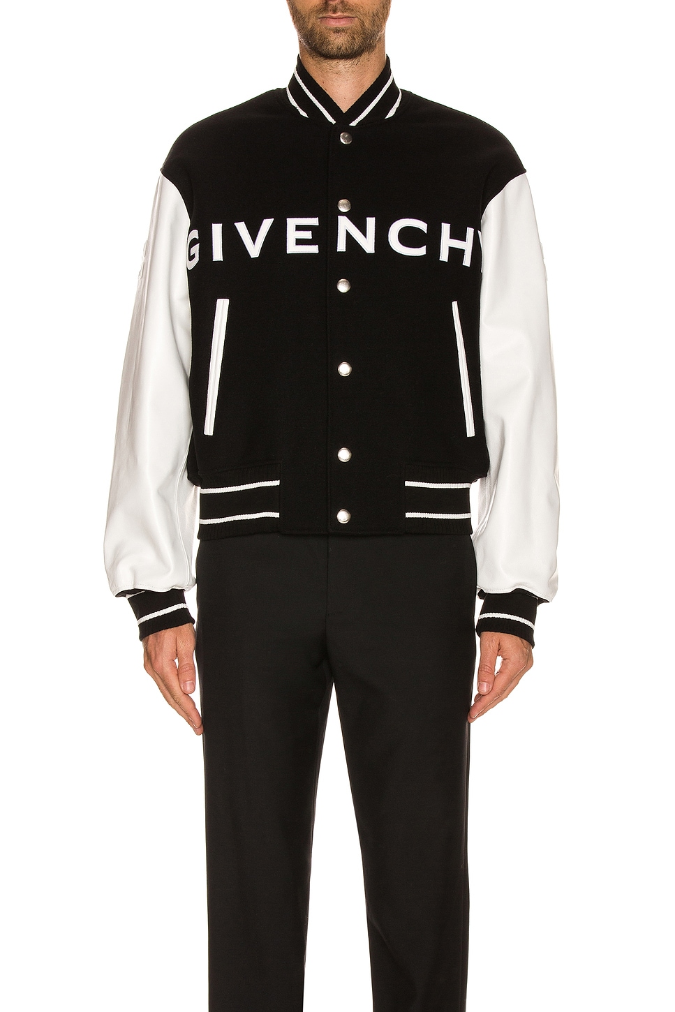 Image 1 of Givenchy Wool & Leather Varsity Jacket in Black