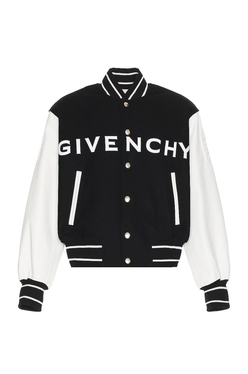 Image 1 of Givenchy Wool And Grained Leather Varsity Jacket in Black & White