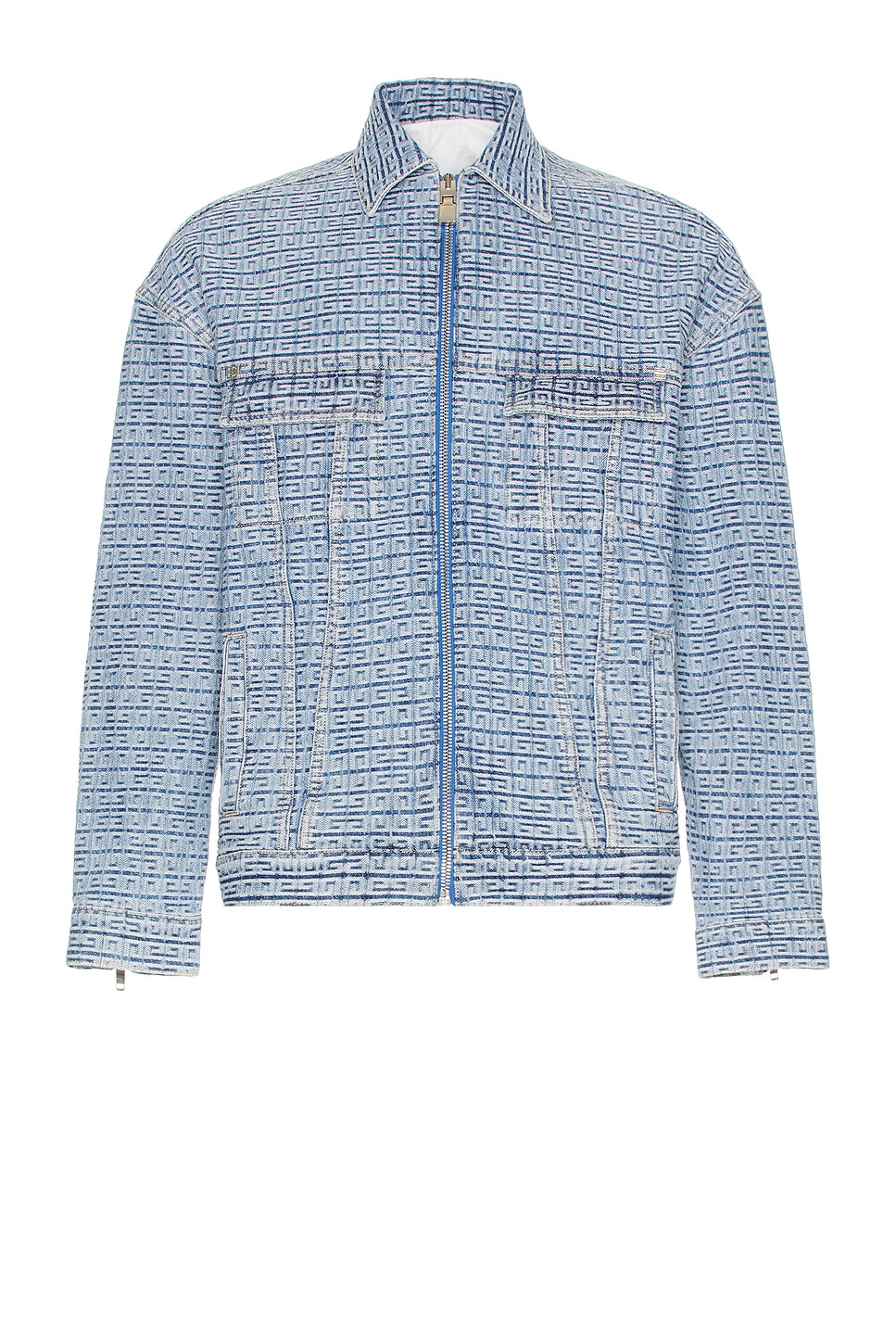 Image 1 of Givenchy Oversized Fit 4g Rivet Zip Denim Jacket in Light Blue