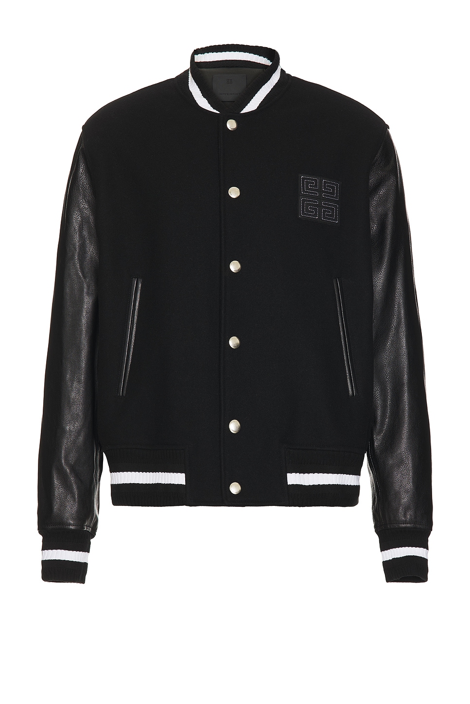 Mix Material Varsity Jacket in Black