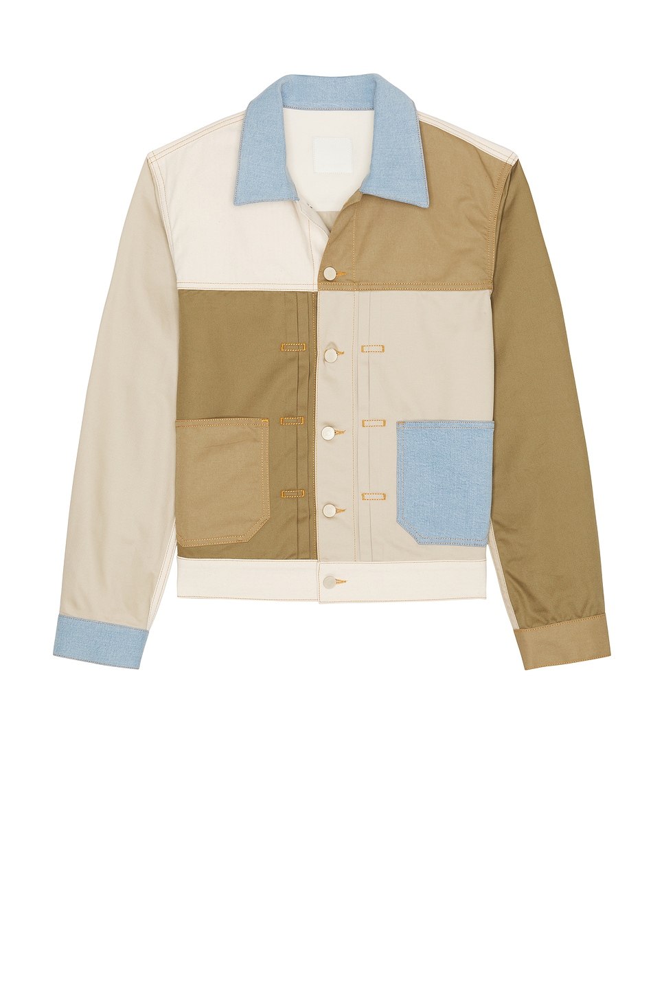 Pleated And Snapped Denim Jacket in Multicolor in Ivory