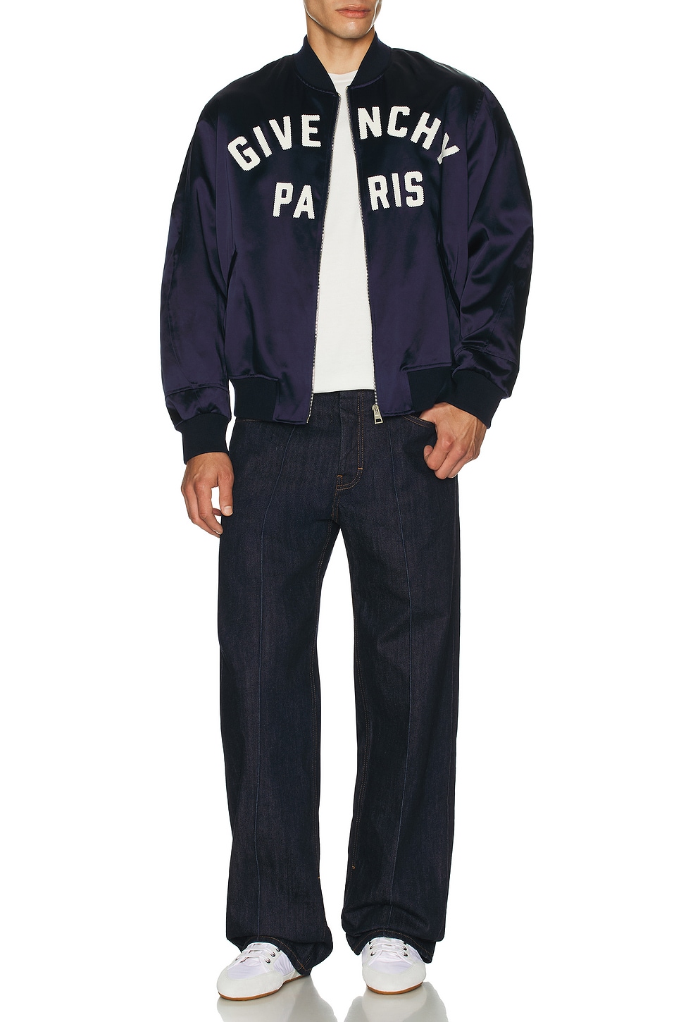 Image 1 of Givenchy Satin Bomber Jacket in Navy