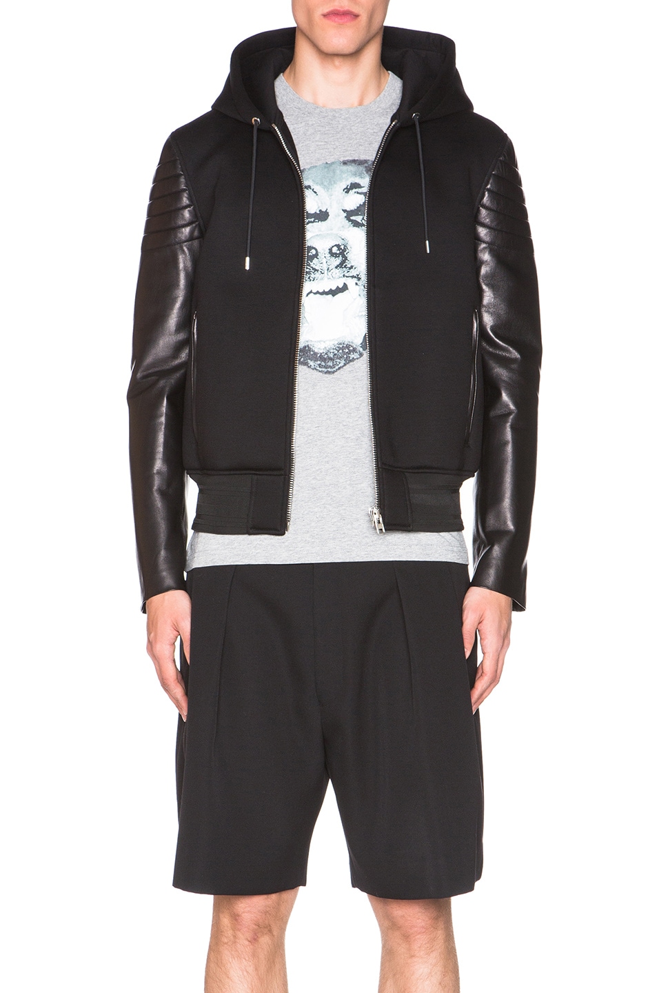 Image 1 of Givenchy Leather & Neoprene Hoodie in Black