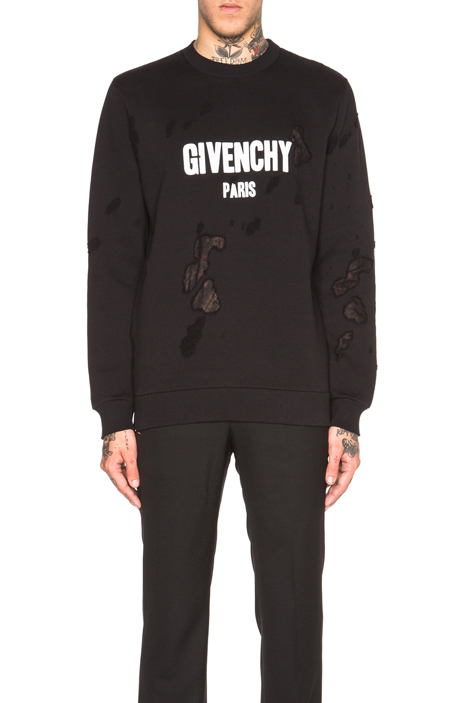 Image 1 of Givenchy Cuban Fit Destroyed Logo Print Sweatshirt in Black