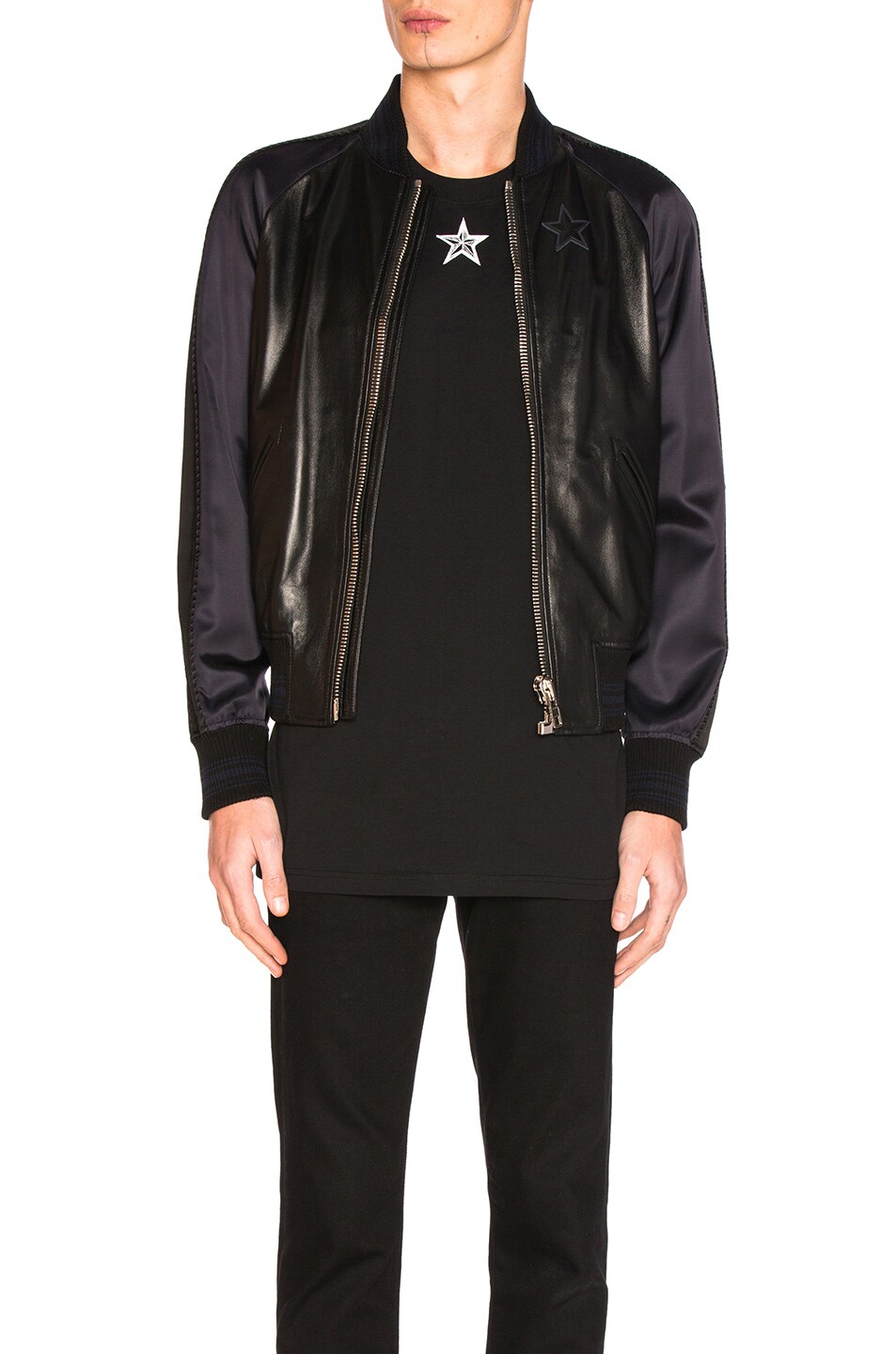 Image 1 of Givenchy Lamb Leather Bomber Jacket in Navy