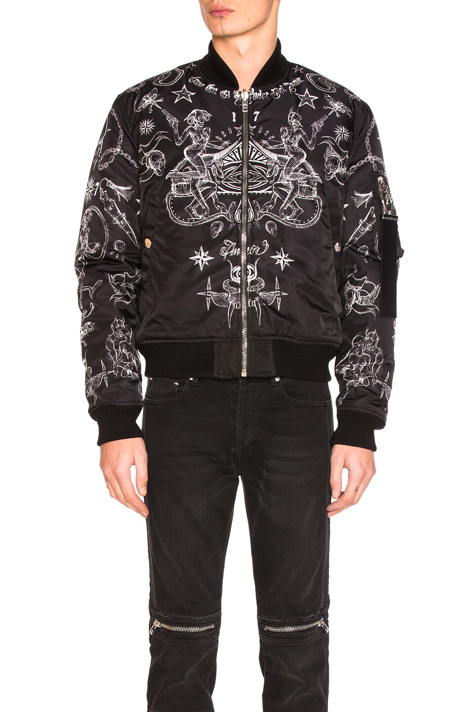 Image 1 of Givenchy Printed Bomber Jacket in Black