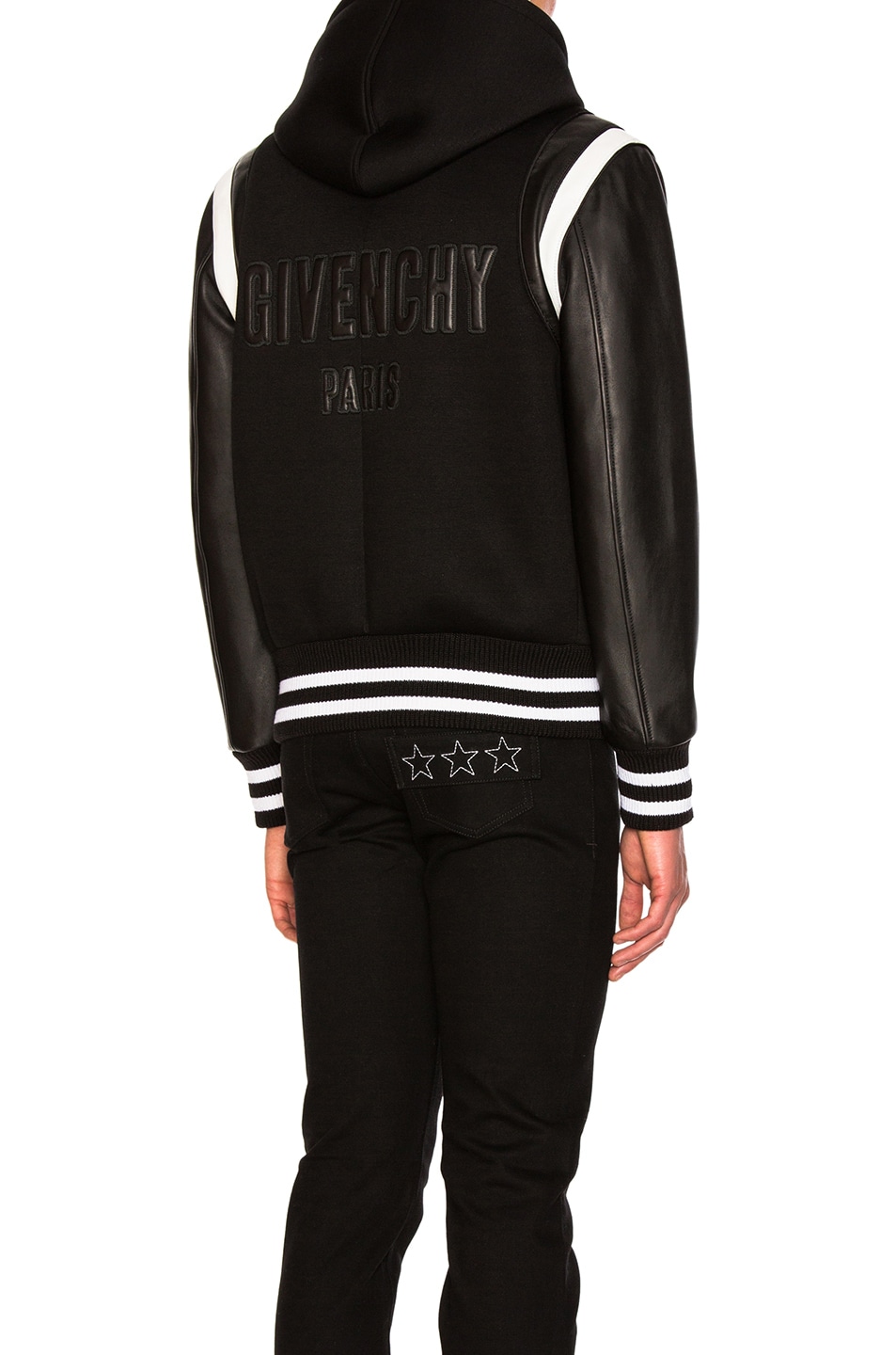 Image 1 of Givenchy Hooded Leather & Neoprene Bomber in Black