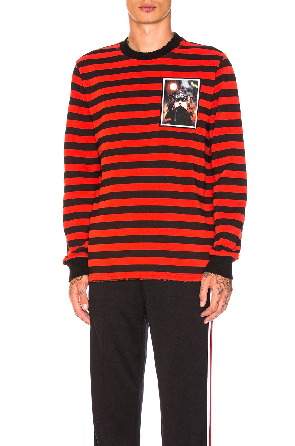 Image 1 of Givenchy Destroyed Striped Sweatshirt in Black