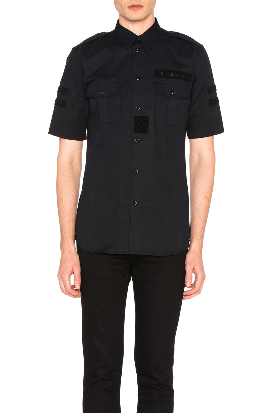 Image 1 of Givenchy Military Velcro Patch Short Sleeve Shirt in Black