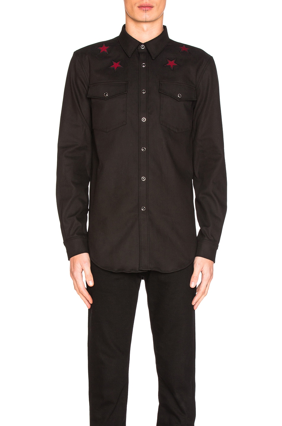 Image 1 of Givenchy Star Neck Button Down Shirt in Black