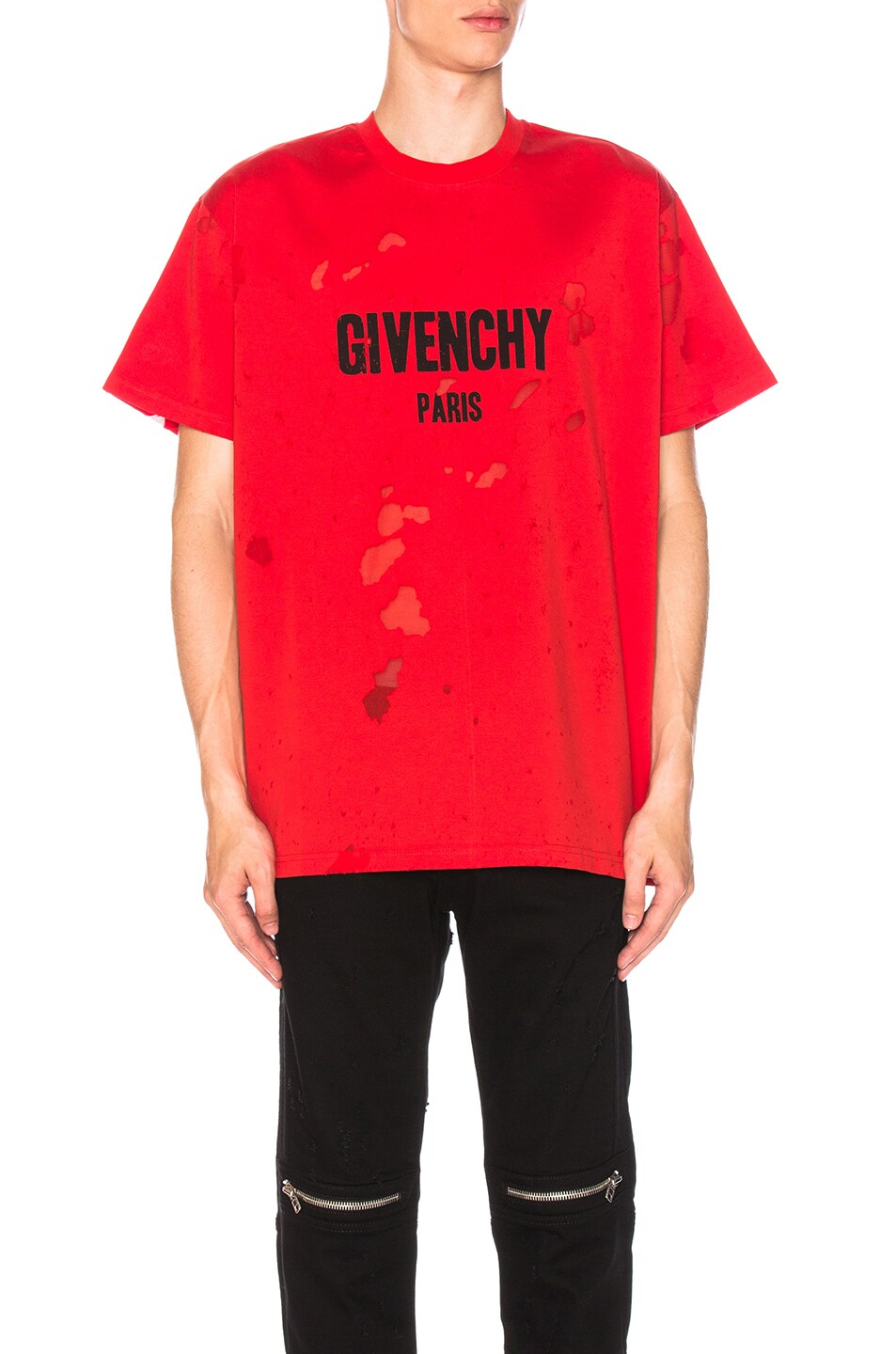 Image 1 of Givenchy Destroyed Effect Logo Tee in Red