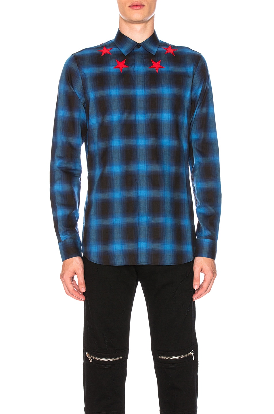Image 1 of Givenchy Plaid Shirt with Contrast Stars in Navy