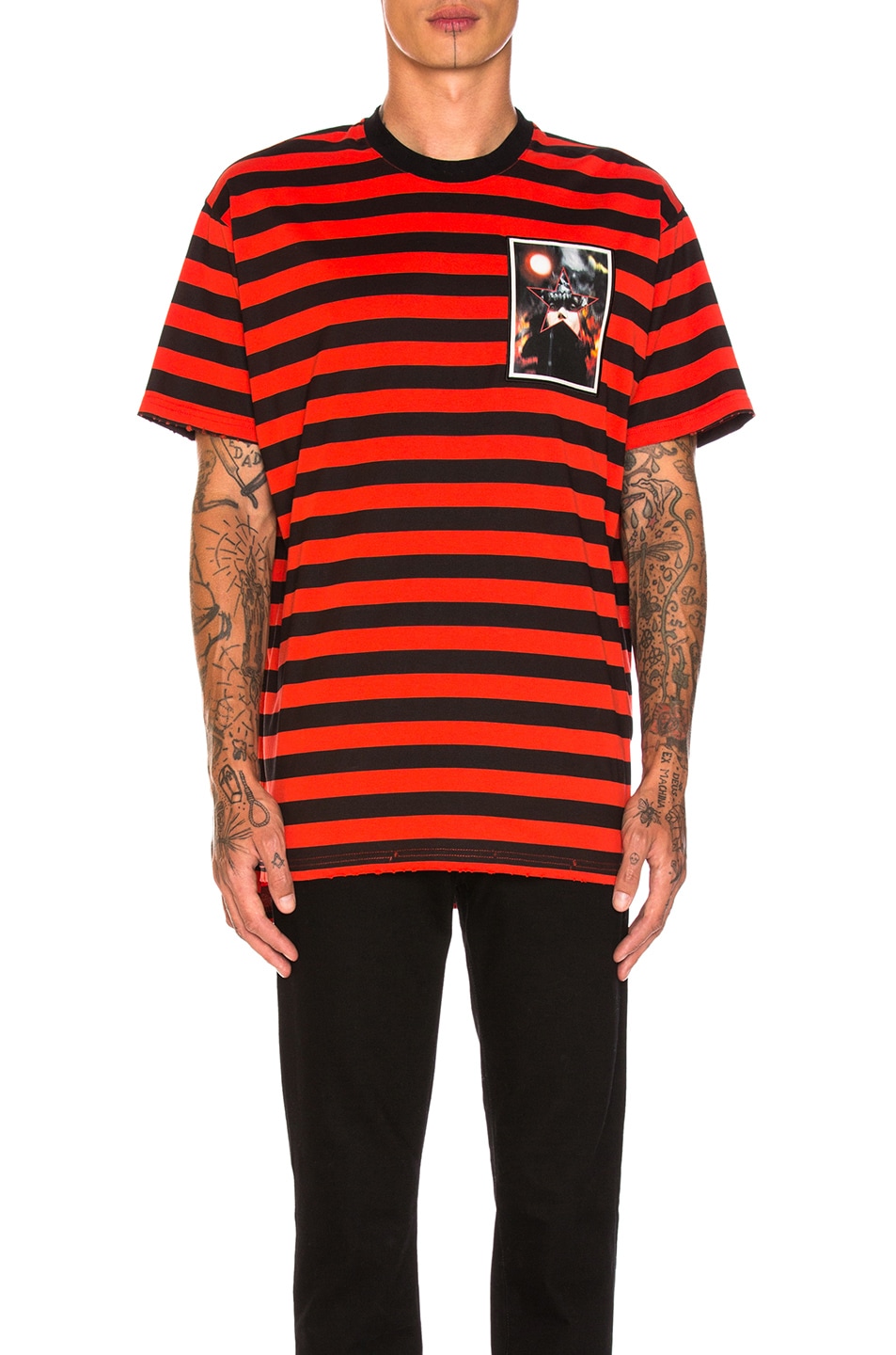 Image 1 of Givenchy Destroyed Striped Tee in Black
