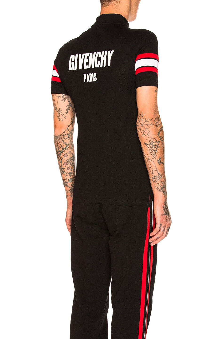 Image 1 of Givenchy Striped Sleeve Polo in Black