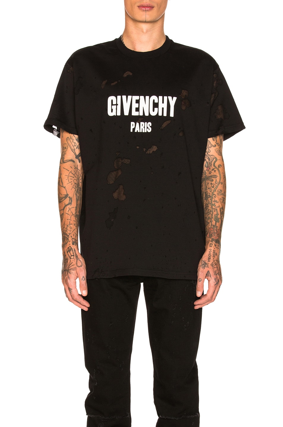 Givenchy Distressed Logo T-Shirt in Black | FWRD