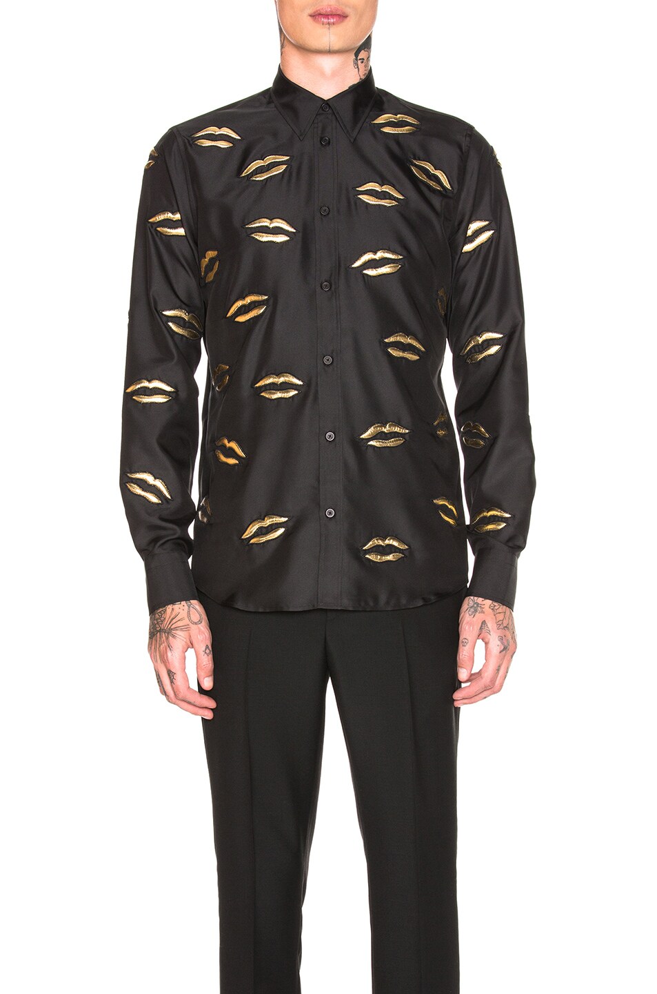 Image 1 of Givenchy Embroidered Lips Shirt in Black