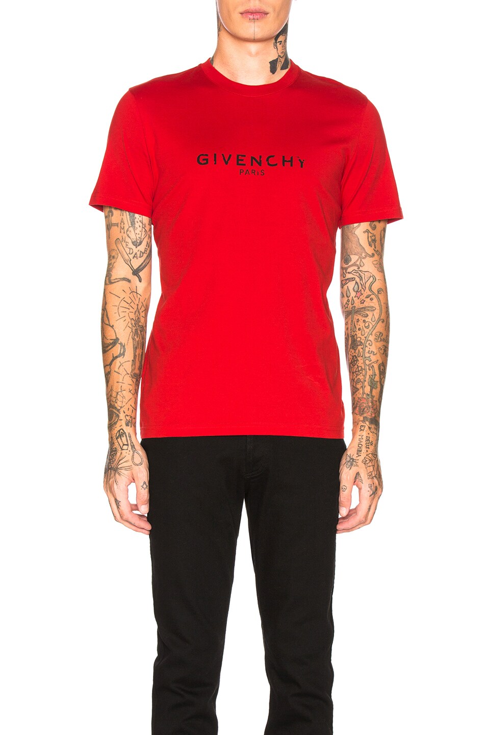 Image 1 of Givenchy Distressed Logo Tee in Bright Red