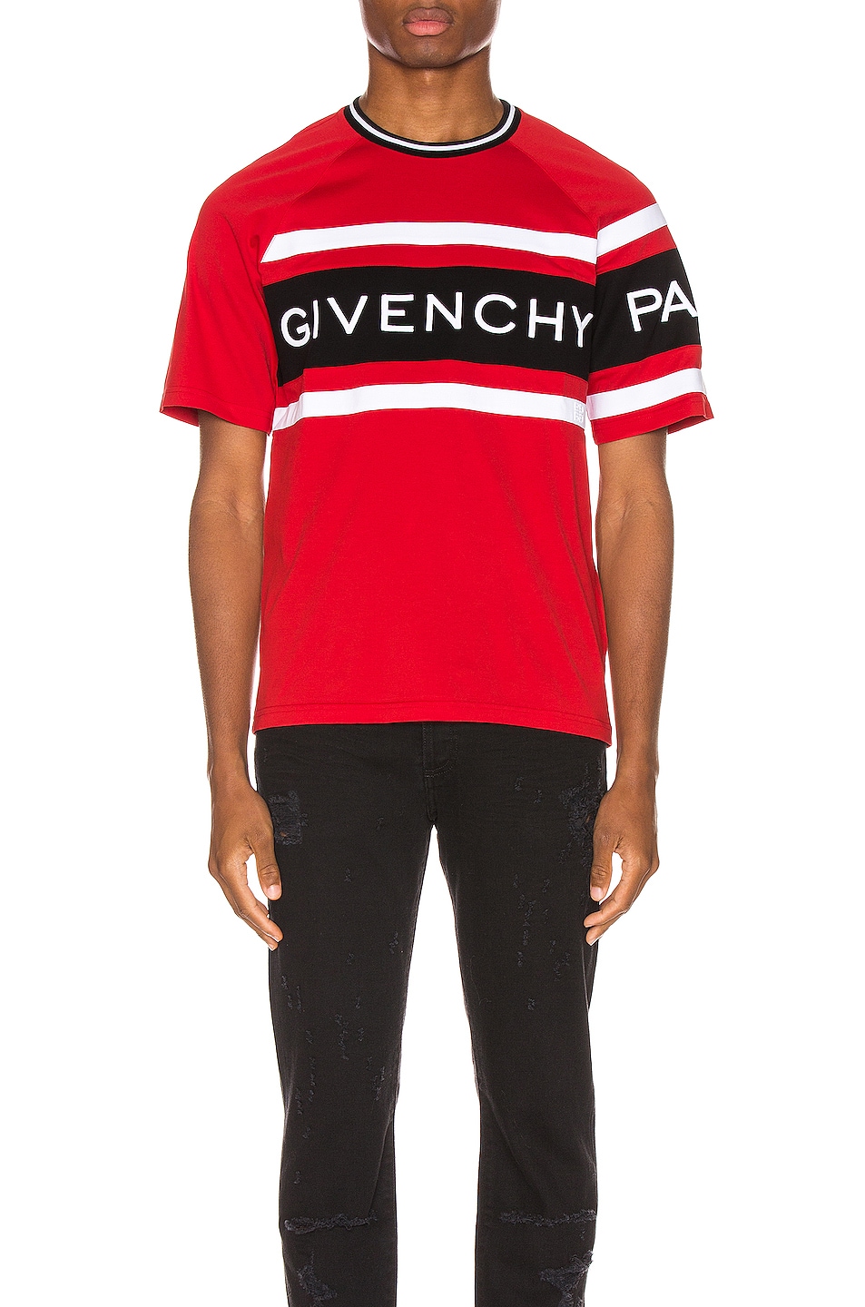 Image 1 of Givenchy Slim Fit Logo Band Tee in Red & Black