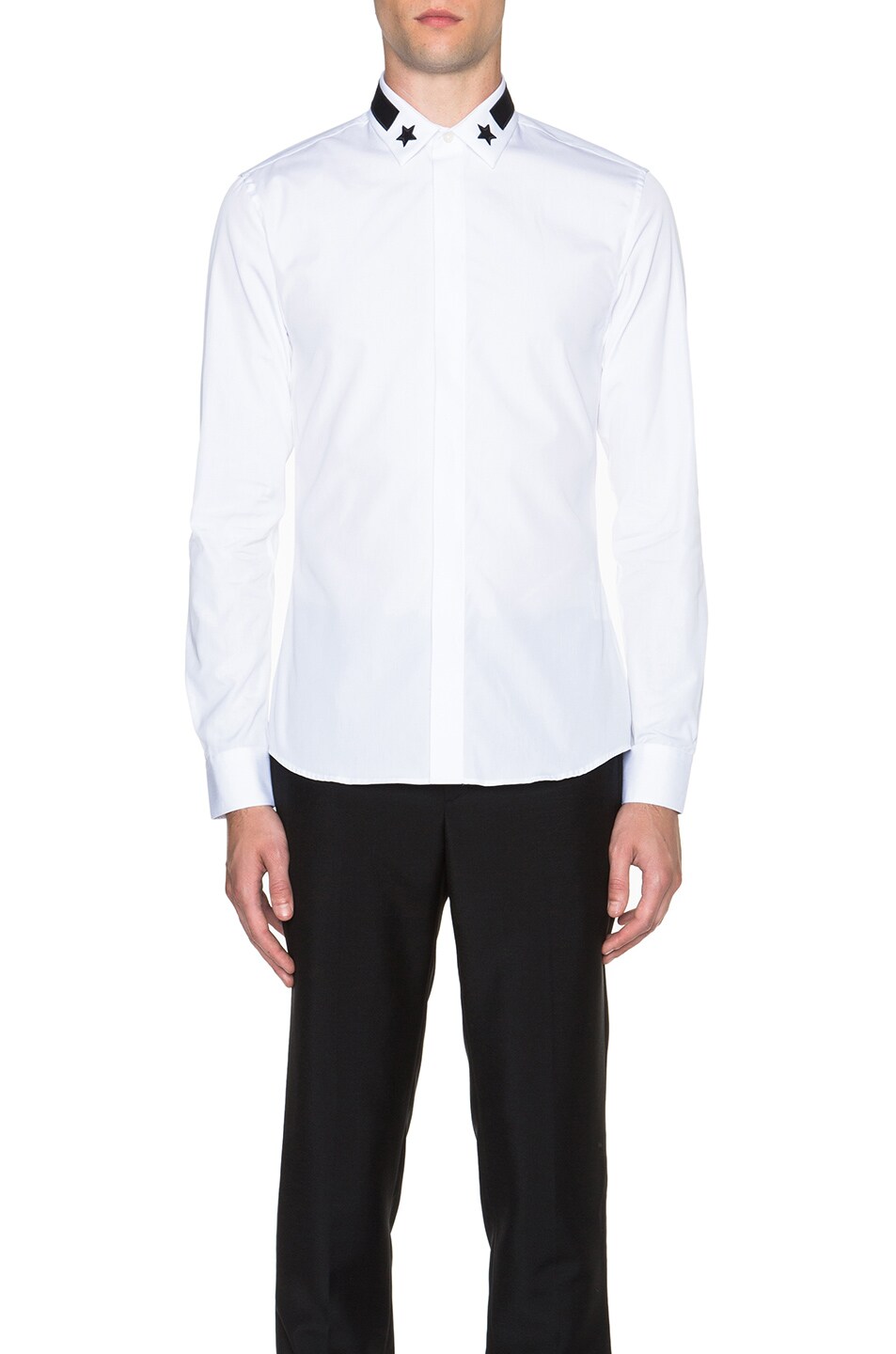 Image 1 of Givenchy Slim Fit Band & Star Collar Shirt in White
