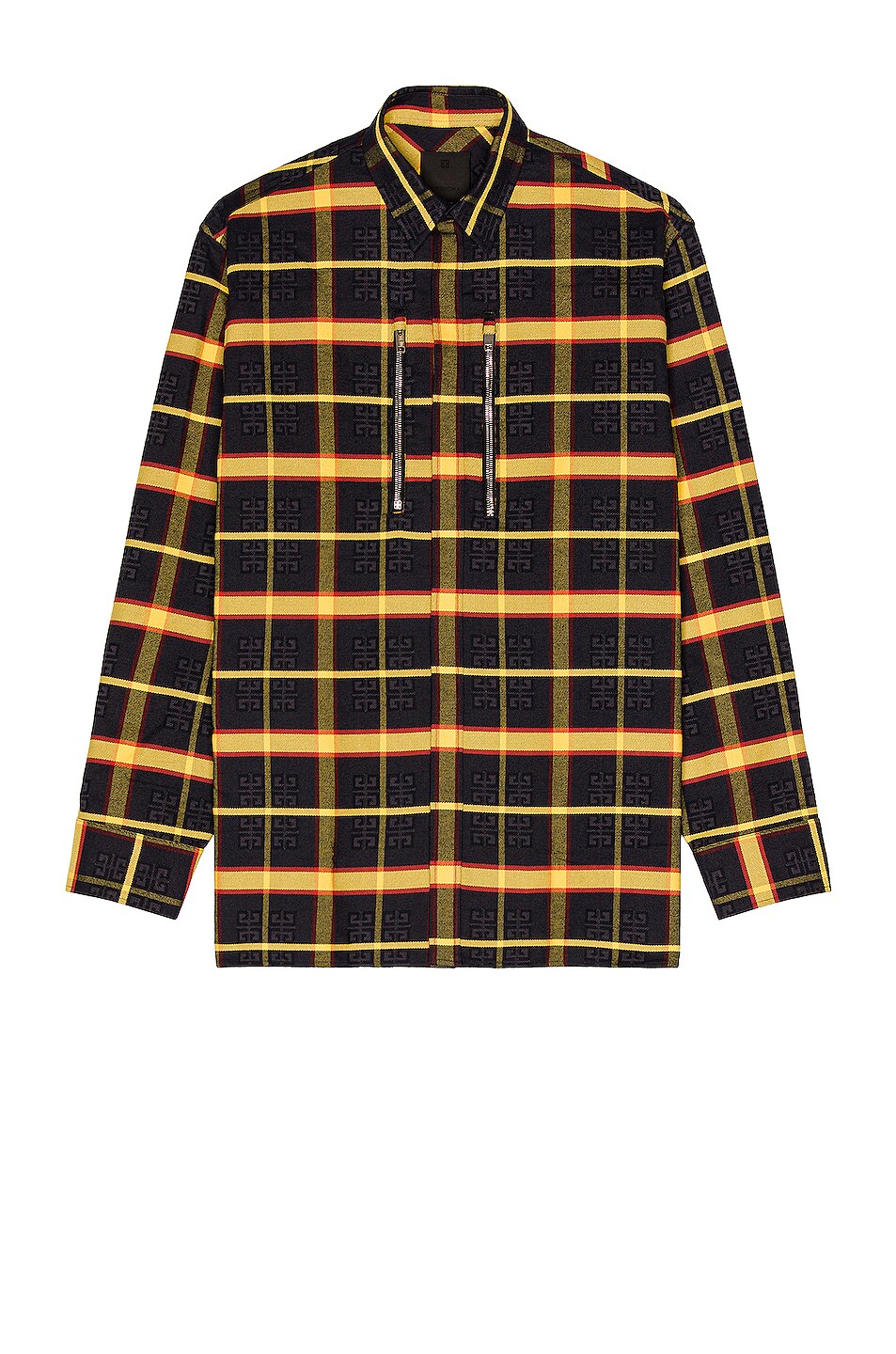 Image 1 of Givenchy Woven Long Sleeve 4G Check Shirt in Black & Yellow