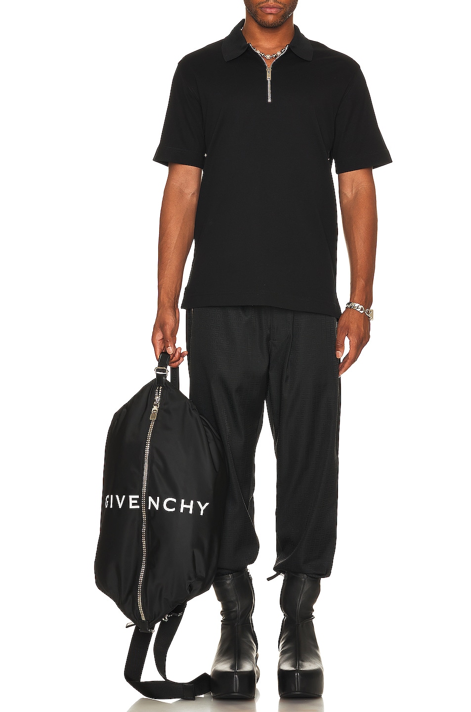 Image 1 of Givenchy Classic Fit Zip Polo With Eyelets in Black