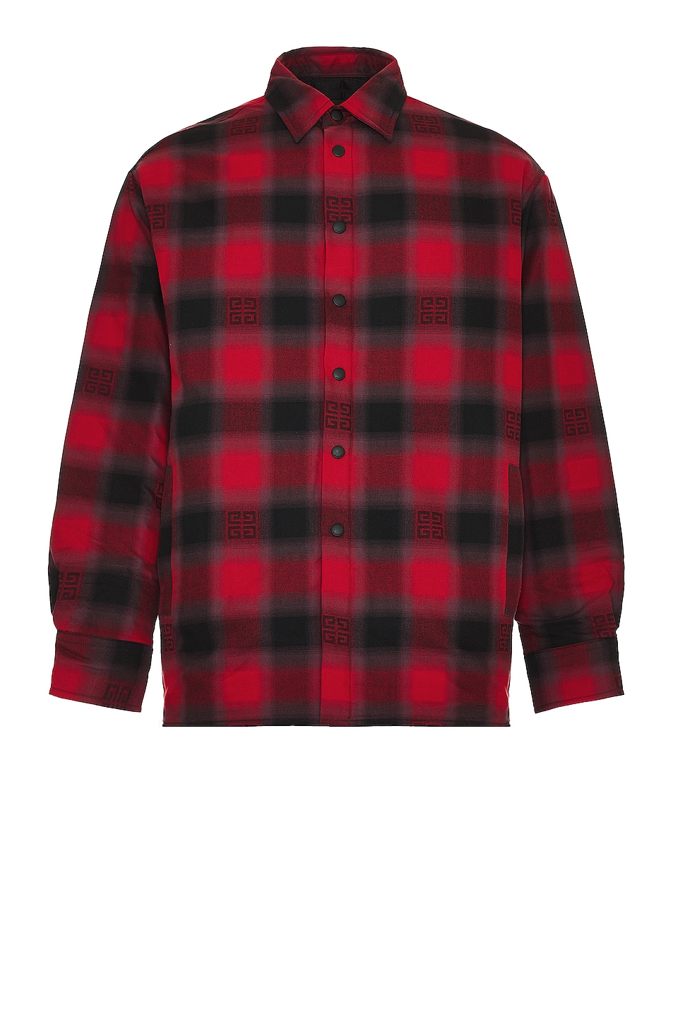 Image 1 of Givenchy Classic Fit All Over Print Long Sleeve Overshirt in Black & Red