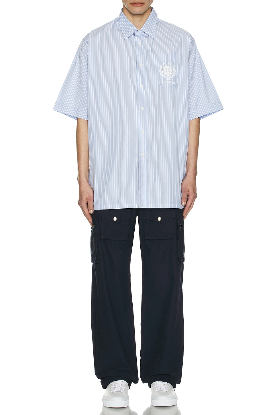 Image 1 of Givenchy Short Sleeve Pocket Shirt in Light Blue