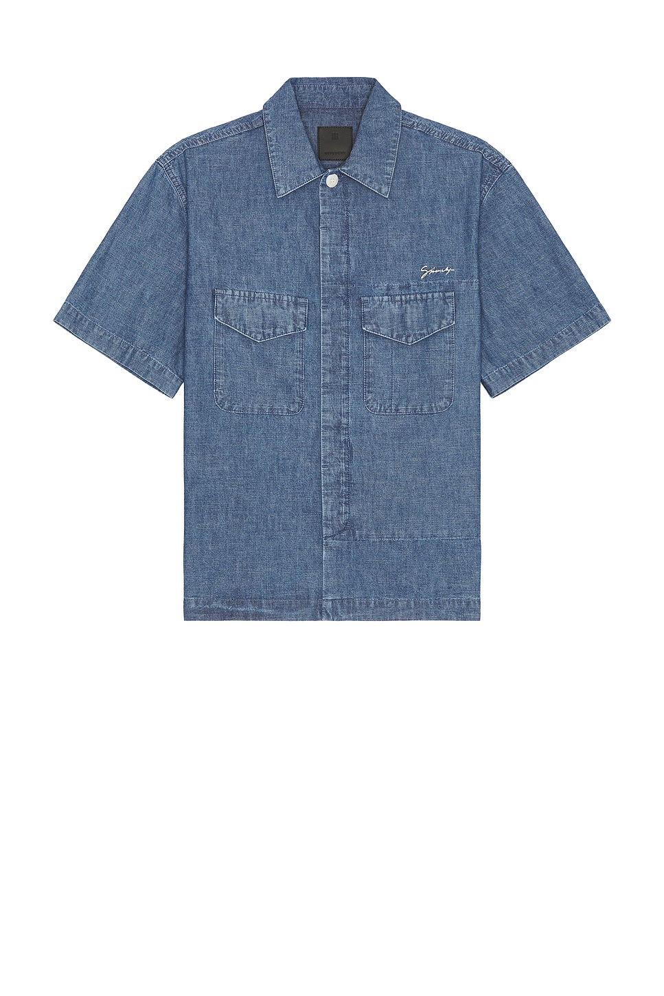 Image 1 of Givenchy Short Sleeve Chambray Shirt in Denim Blue