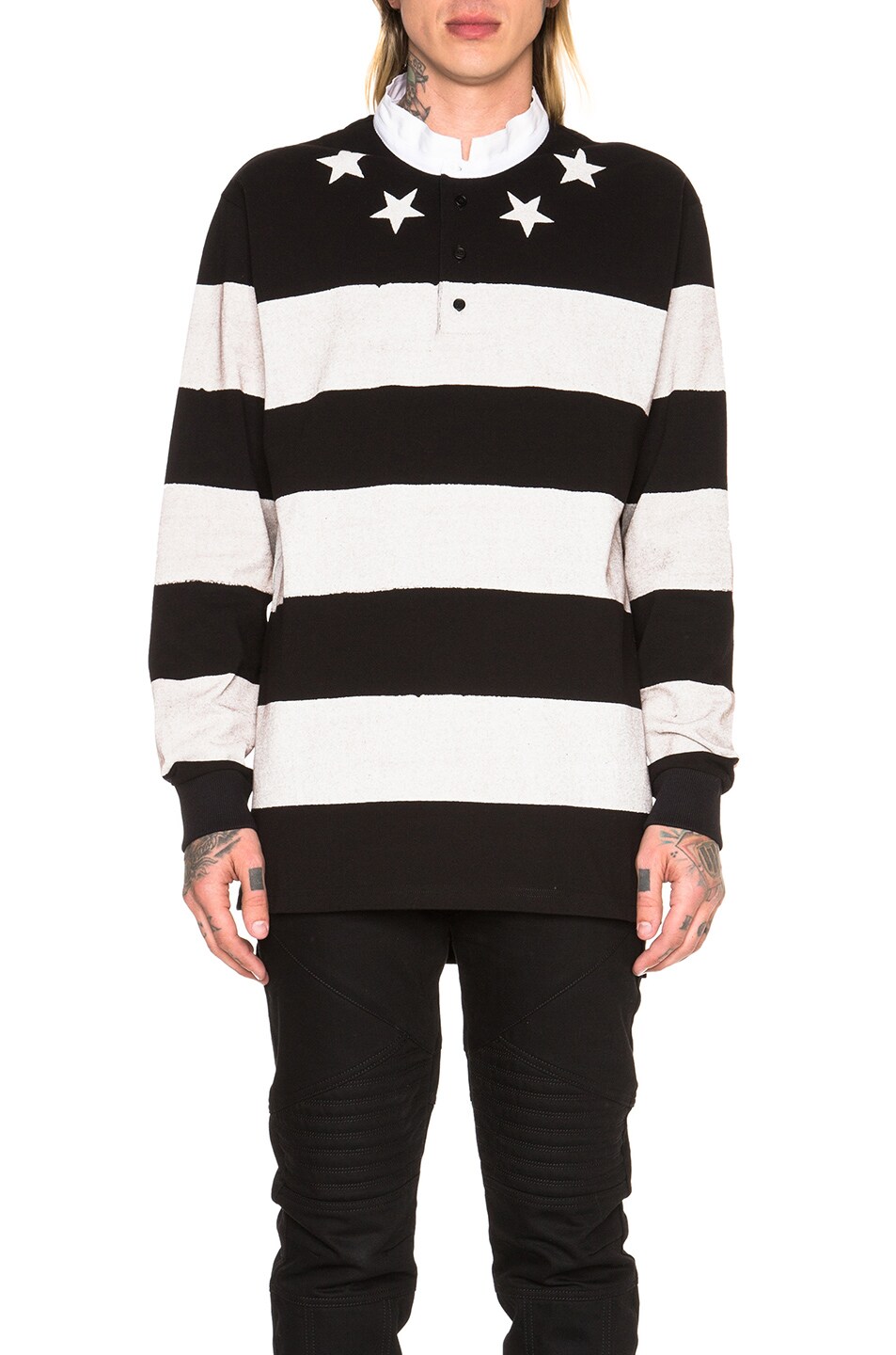 Image 1 of Givenchy Long Sleeve Stripe Polo in Black