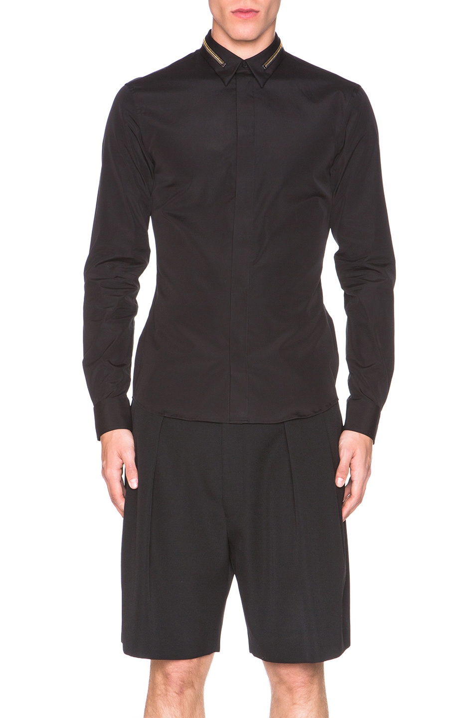 Image 1 of Givenchy Zip Collar Button Down Shirt in Black