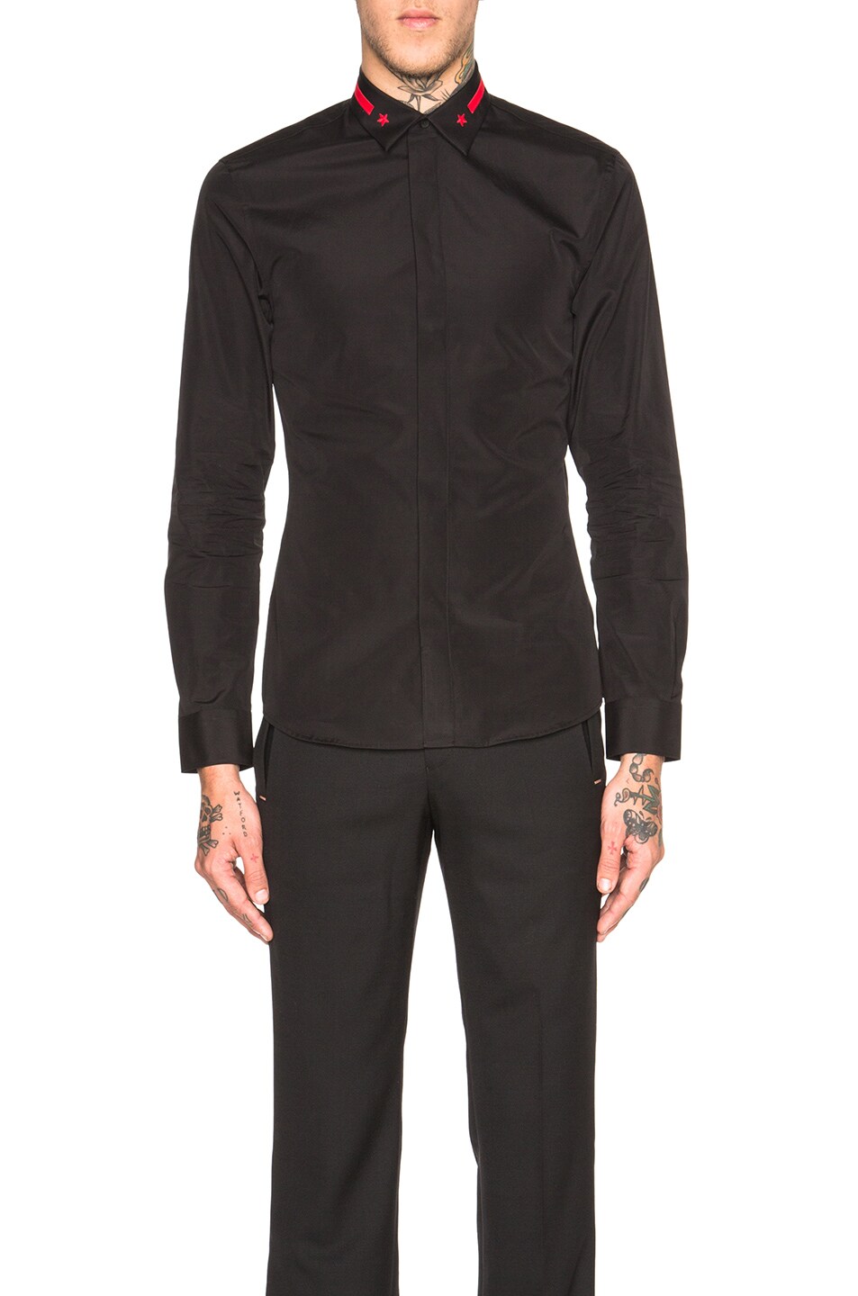 Image 1 of Givenchy Embroidered Band & Star Collar Shirt in Black