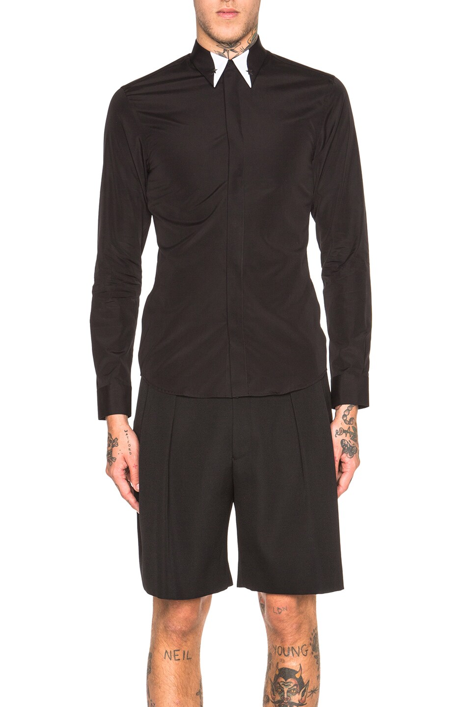 Image 1 of Givenchy Silver Star Contrast Collar Shirt in Black